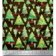 thumbnail image 1 of Soimoi Brown Silk Fabric Text & Christmas Tree Print Fabric by the Yard 42 Inch Wide, 1 of 5