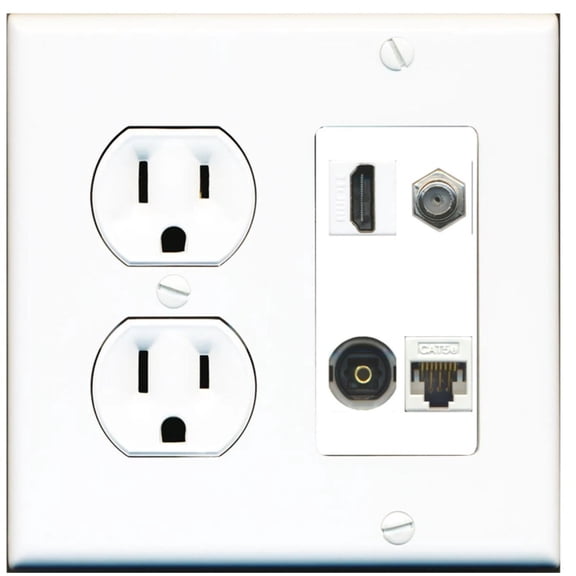 Ultra Spec Cables 1 Port HDMI Coax Toslink Cat5e Wall Plate w/Round Power Outlet
