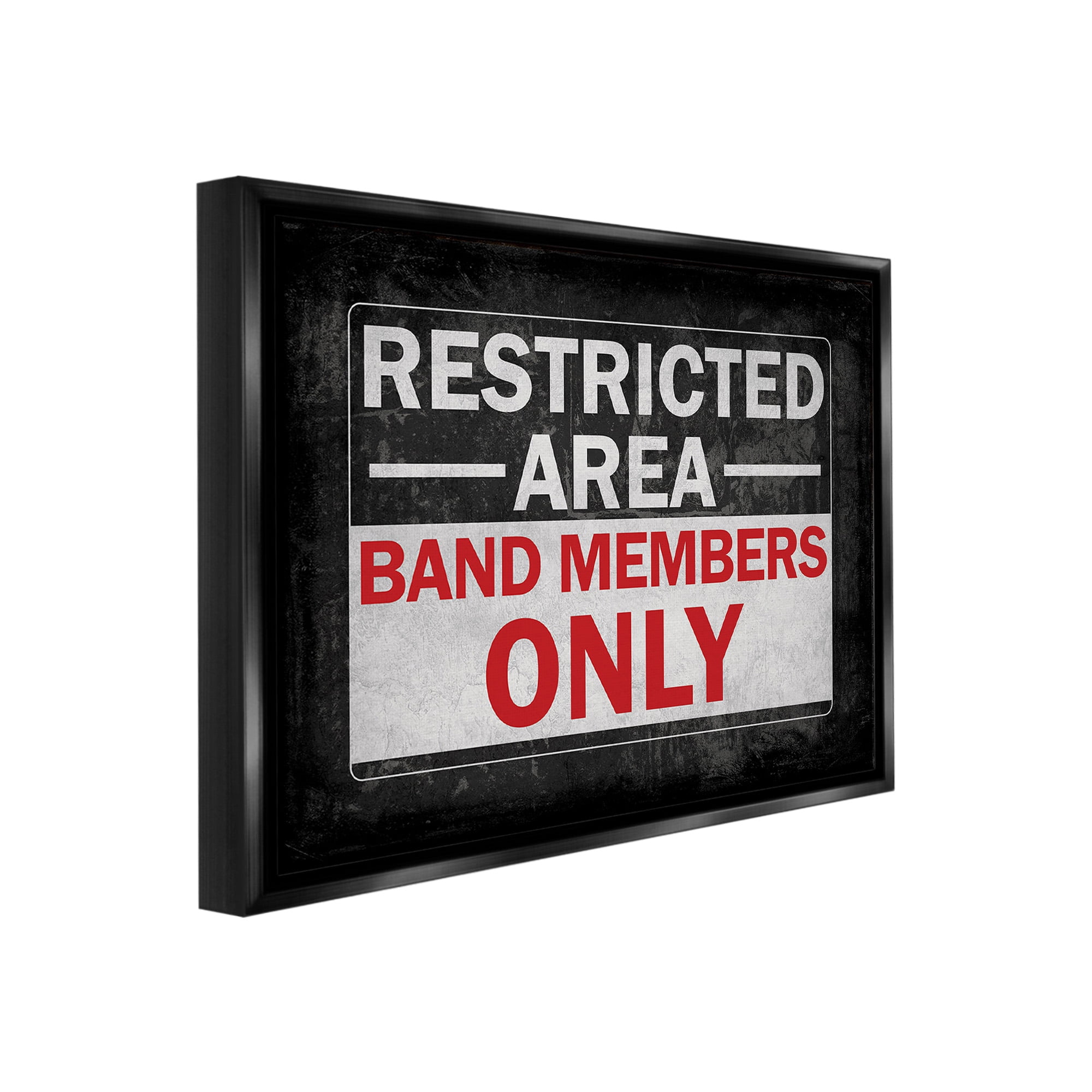 Stupell Industries Band Members Only Typography Painting Black Floater Framed Canvas Art Print Wall Art, 21 x 17