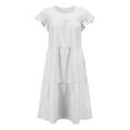 thumbnail image 2 of Caoirhny Ladies Temperament Loose Mid-length Dress, Summer Women Leisure Style Solid Color Round Collar Fly Sleeve Ruched Skirt, 2 of 5
