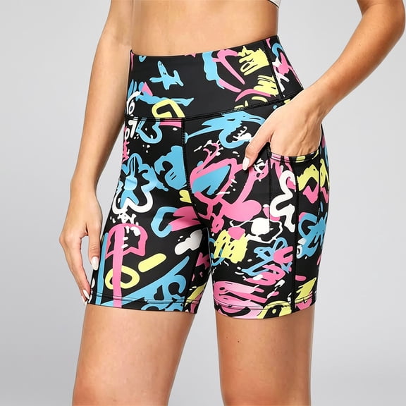 Yoga Shorts for Women High Waist Pocket Lifting Stretchy Slim Fit Stylish Print Gym Shorts for Workout Wear OTHER L