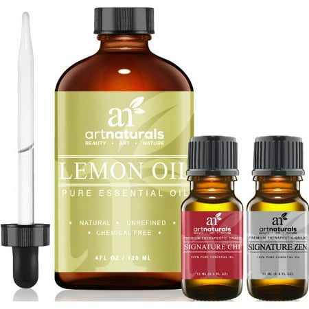 Naturals Art Citron Huile Essentielle de 4,0 oz Set 3pc - Comprend Notre aromathérapie Signature Zen &amp; Chi Blends 10ml Chaque année thérapeutique 100% Pure &amp; Natural
