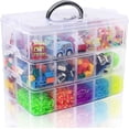 thumbnail image 1 of 32oz Blue Caja contenedora de almacenamiento apilable de 3 niveles con 30 compartimentos, caja organizadora de plástico para artes y manualidades, juguetes, cuentas fusibles, cin, 1 of 5