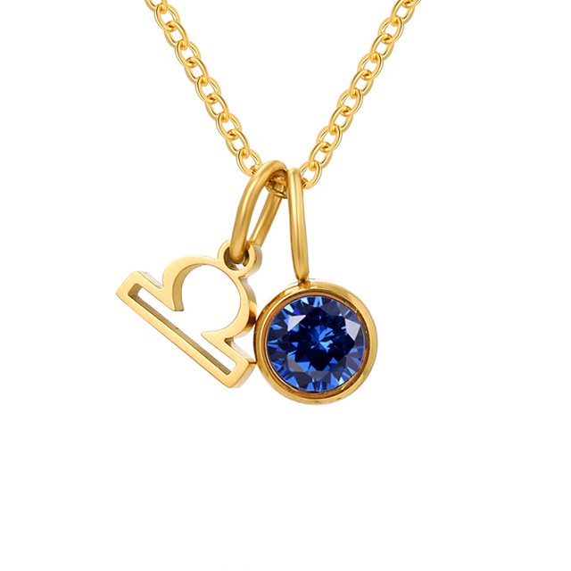 Collier Rune Tridimensionnel des Douze Constellations, Luxe Léger, Couleur, Collier Pierre de Naissance en Strass, Collier en Acier Inoxydable