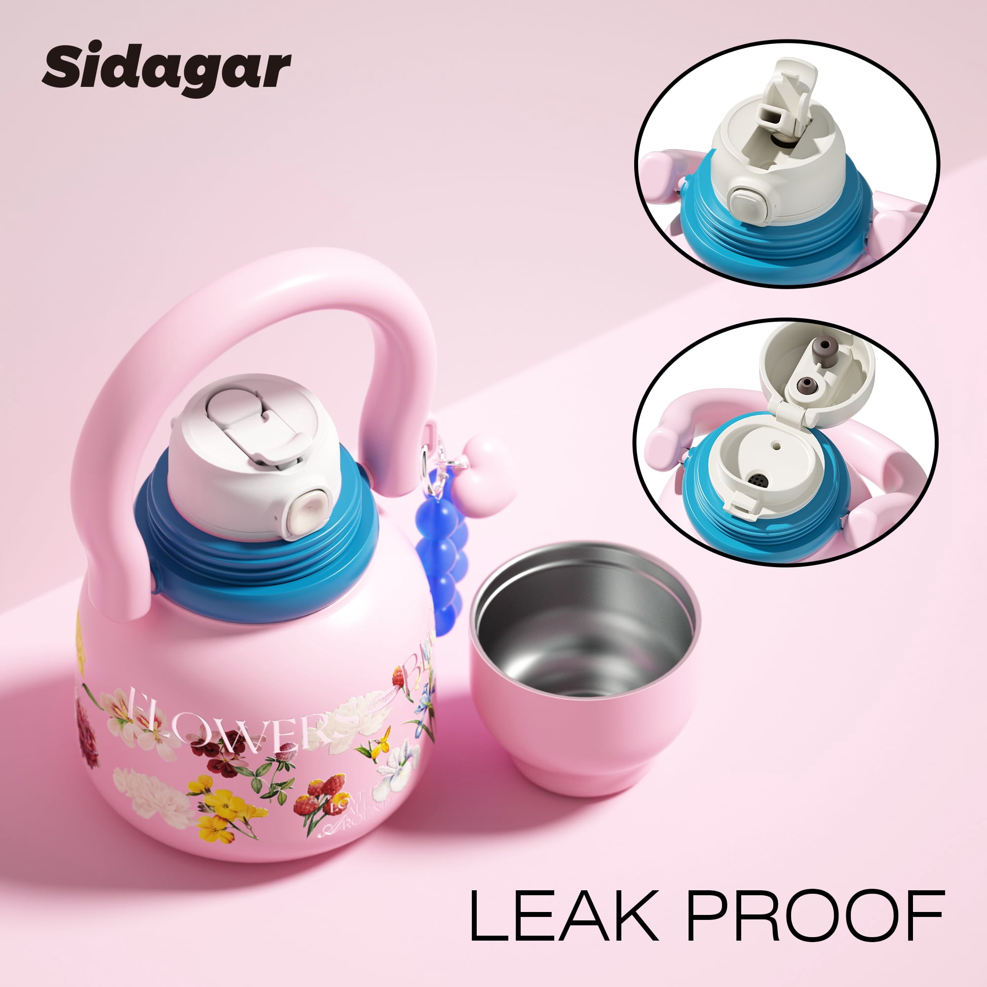 Sidagar 22 oz Foral Pink Stainless Steel Vacuum Insulated Water Bottle