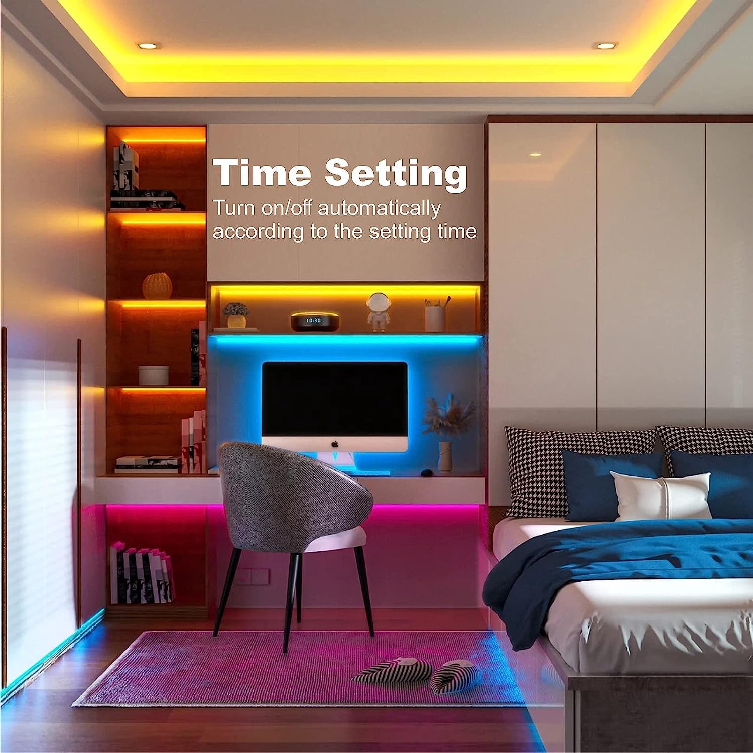 Lemohome LED Strip Lights 100ft Music Sync Bluetooth 5050 RGB Room Light W/Remote