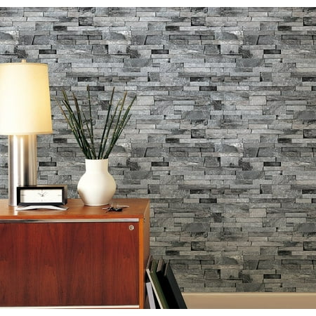 Full Wall Wallpaper Mural - Modern 3D Brick Stone Style Wallpaper Bedroom Living Mural Roll Wall Background,Gray