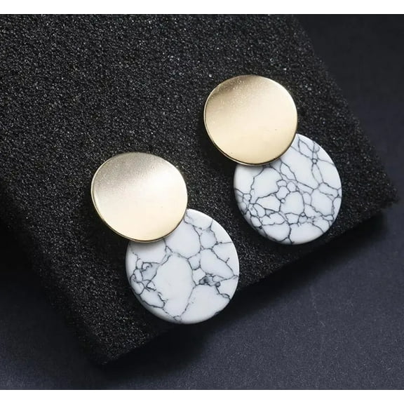 Clip on 1 1/2" bent gold top dangle white and black earrings