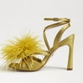 thumbnail image 4 of Sam Edelman Layton Dark Pear Ankle Strap Spool Heeled Feather Detailed Sandals (Dark Pear, 6), 4 of 6