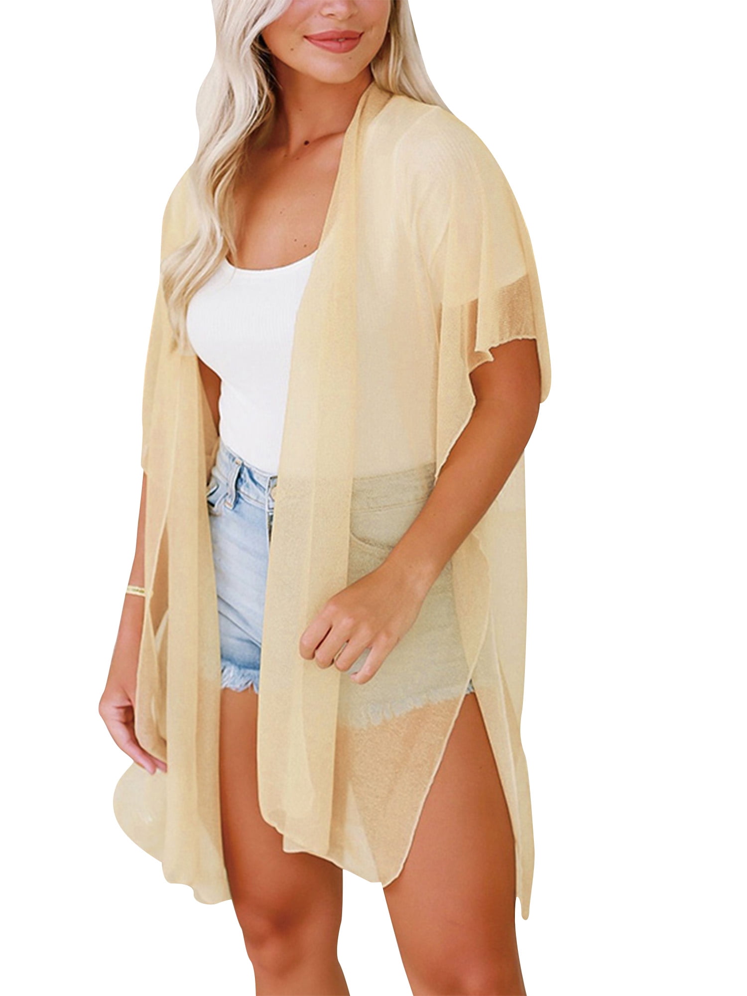 Avamo Draped Long Cardigan Chiffon Lightweight Summer Short Beach Tulle Cardigan Long Top Off White XXXL(US 16-18) - Walmart.com