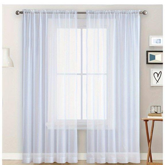 Solid Sheer Color Curtains, Semi Blackout Chiffon Curtains, Bedroom and Living Room Decoration, 2Pcs
