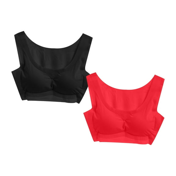 Lovskoo 2024 2PC Women's One-Piece Seamless Plus Thick Plus Size Vest Bra Sports Thin Underwear Traceless Comfortable Wirefree High Elasticity Breathable Gathering Bra Red-6XL