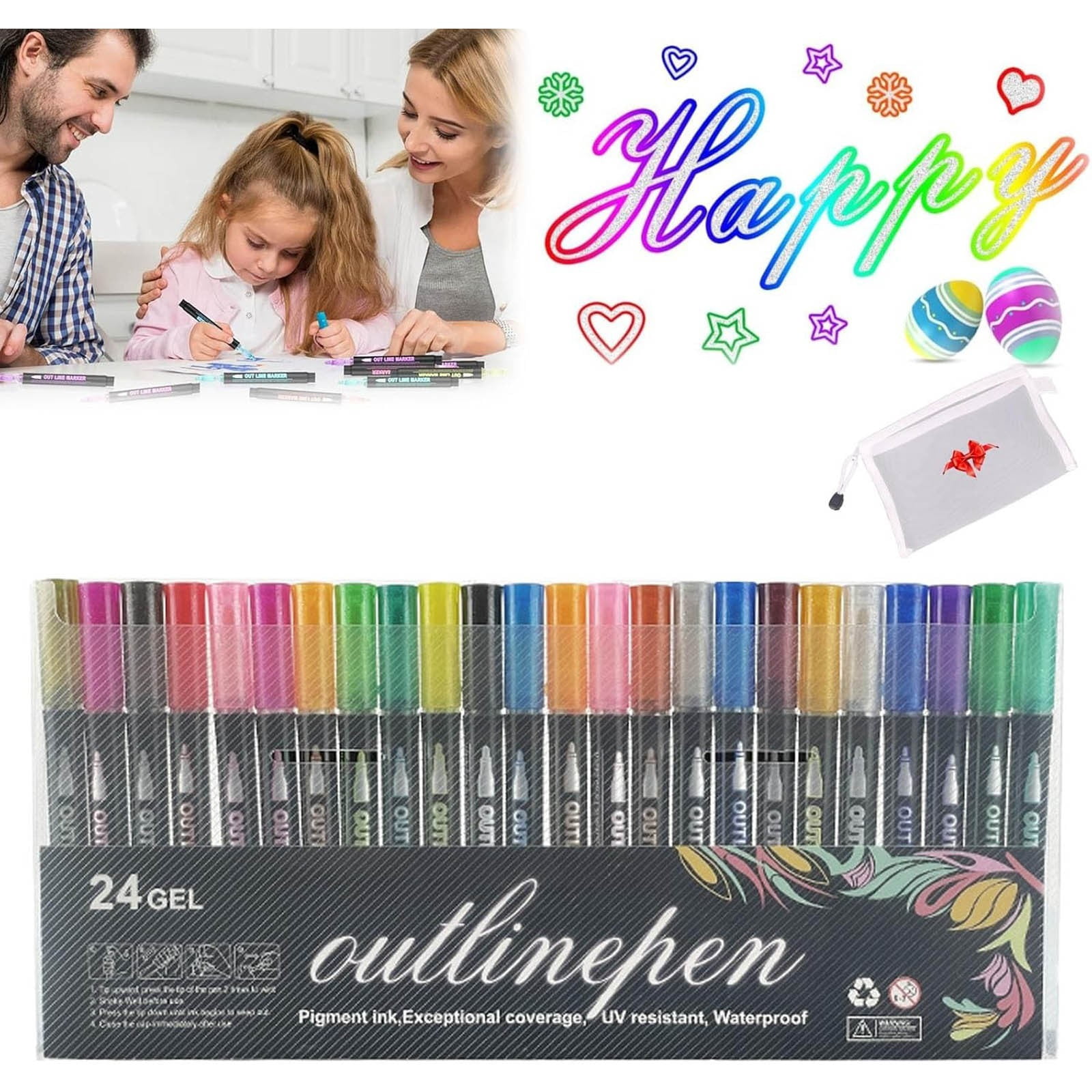 2Pcs Double Line Outliner Markers Coloring Lightstick Pens Acrylic Markers Brush Doodle Outline Pens Art Greeting Card Stocking Stuffers2ml Office&Craft&Stationery