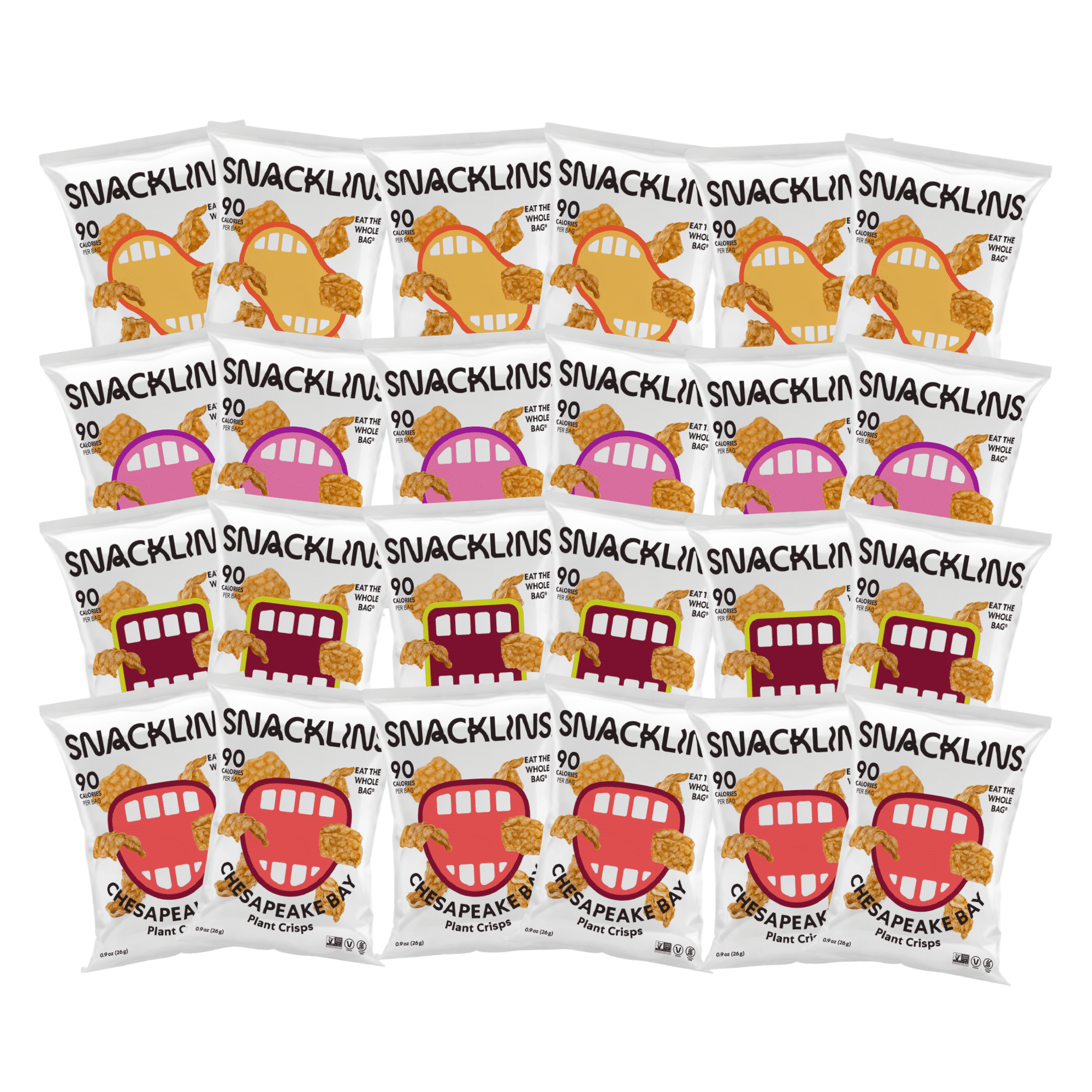 SNACKLINS Plant Based Crisps Vegan Healthy Snacks - Gluten Free, Grain Free, Plant Based Crisps, 100% Kosher, Low Calorie and No Added Sugar, Crunchy, Puffed Snack - 4 Flavor Variety, Pack of 24)