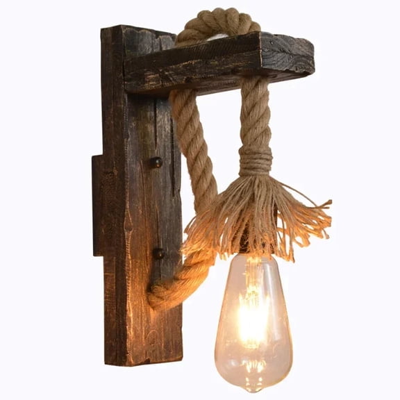 Industrial Rustic Wall Sconce – Black Metal Wood Lamp