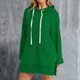 thumbnail image 3 of Women's Drop Shoulder Solid Color Hooded Sweatshirt with Side Pockets and Side Slits, Soft Breathable Long Sleeve Casual Pullover for Winter, Daily Wear and Street Fashion Green S, 3 of 6