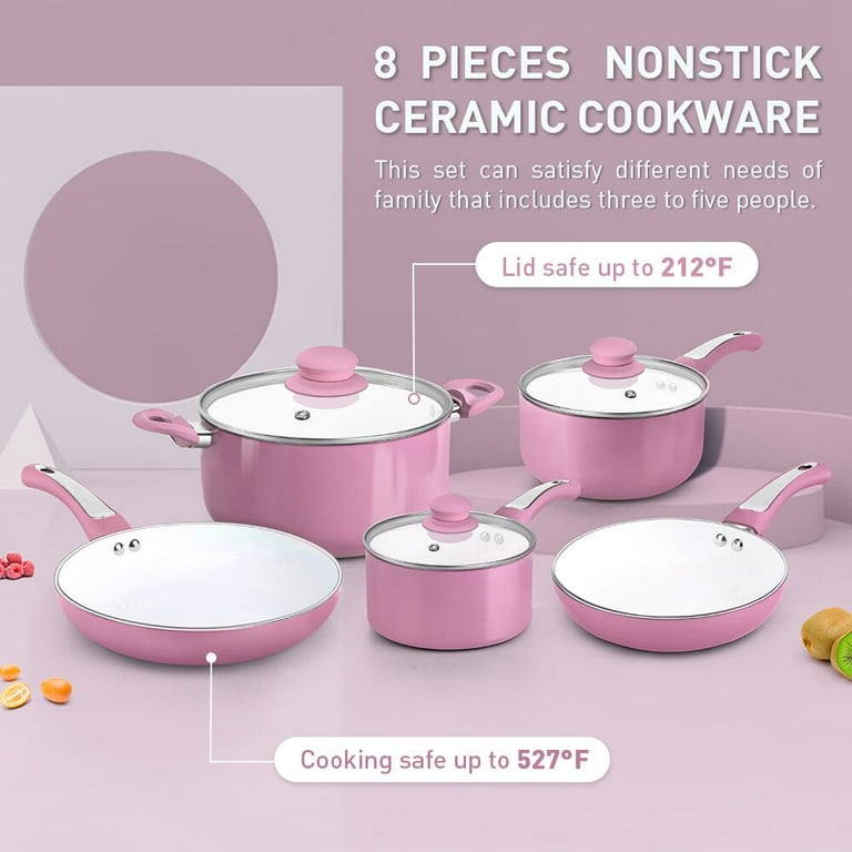 5 Piece Non-Stick Aluminium Ceramic Cookware Rose pink Frying