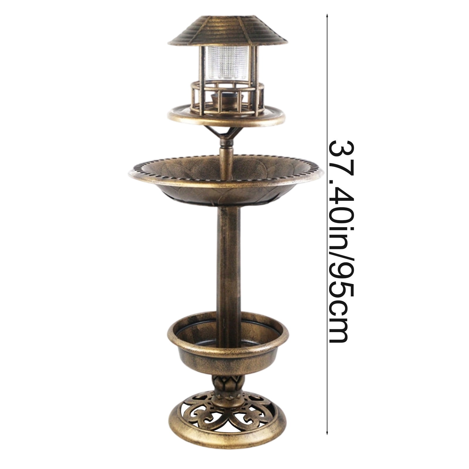Solar Bird Bath Feeder for Outdoors – Vintage Double Layer Bird Feeder with LED Solar Light, Weatherproof Plastic Bowl for Feeding, Watering, and Garden Decoration, 95cm Tall