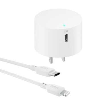 onn 20W Single USB-C Port Wall Charger with 3ft Lighting to C Cable, Fast Charging, MFI & USB-IF Certified, Foldable Plug, White - Compatible with iPhone 14/13/12/11/X/XR/XS, iPad, Airpods and more