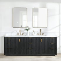Cadiz 84" Double Fir Wood Black Vanity with Lightning White Composite & Mirror