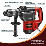 1-1/4 SDS Plus Electric Rotary Hammer Drill Chisel Point & Flat Bits w/ Case