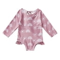 thumbnail image 1 of ITFABS Little Girls One Piece Swimsuit Sun Rainbow/Sunflower Print Ruffle Trim Rashguard Swimwear Long Sleeve Bathing Suit, 1 of 9