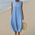 thumbnail image 2 of Hrsba Womens Summer Sleeveless Dress,Plus Size Casual Dress for Womens,Women's Solid Sleeveless Round Neck Cotton Cotton And Linen Pocket Wrap Maxi Dress, 2 of 5