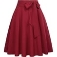 thumbnail image 1 of Faldas midi Umfun para mujer, lisas, elásticas, de cintura alta, ligeras, acampanadas, plisadas, línea A, con lazo, color rojo tenis L, 1 of 4