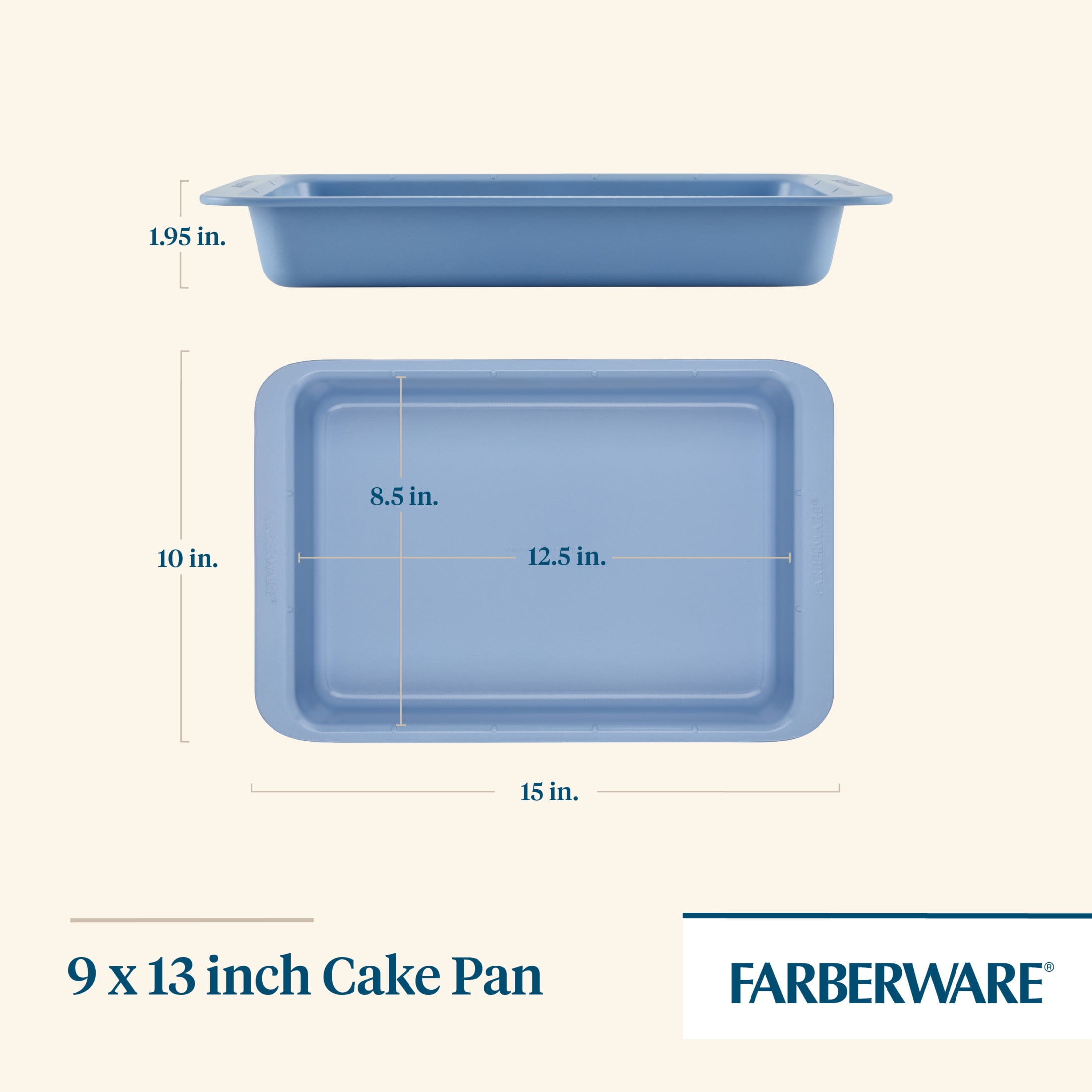 Farberware Easy Solutions 9x13 Inch Nonstick Bakeware Rectangular Cake Pan, Dishwasher Safe and Oven Safe to 450°F, Blue