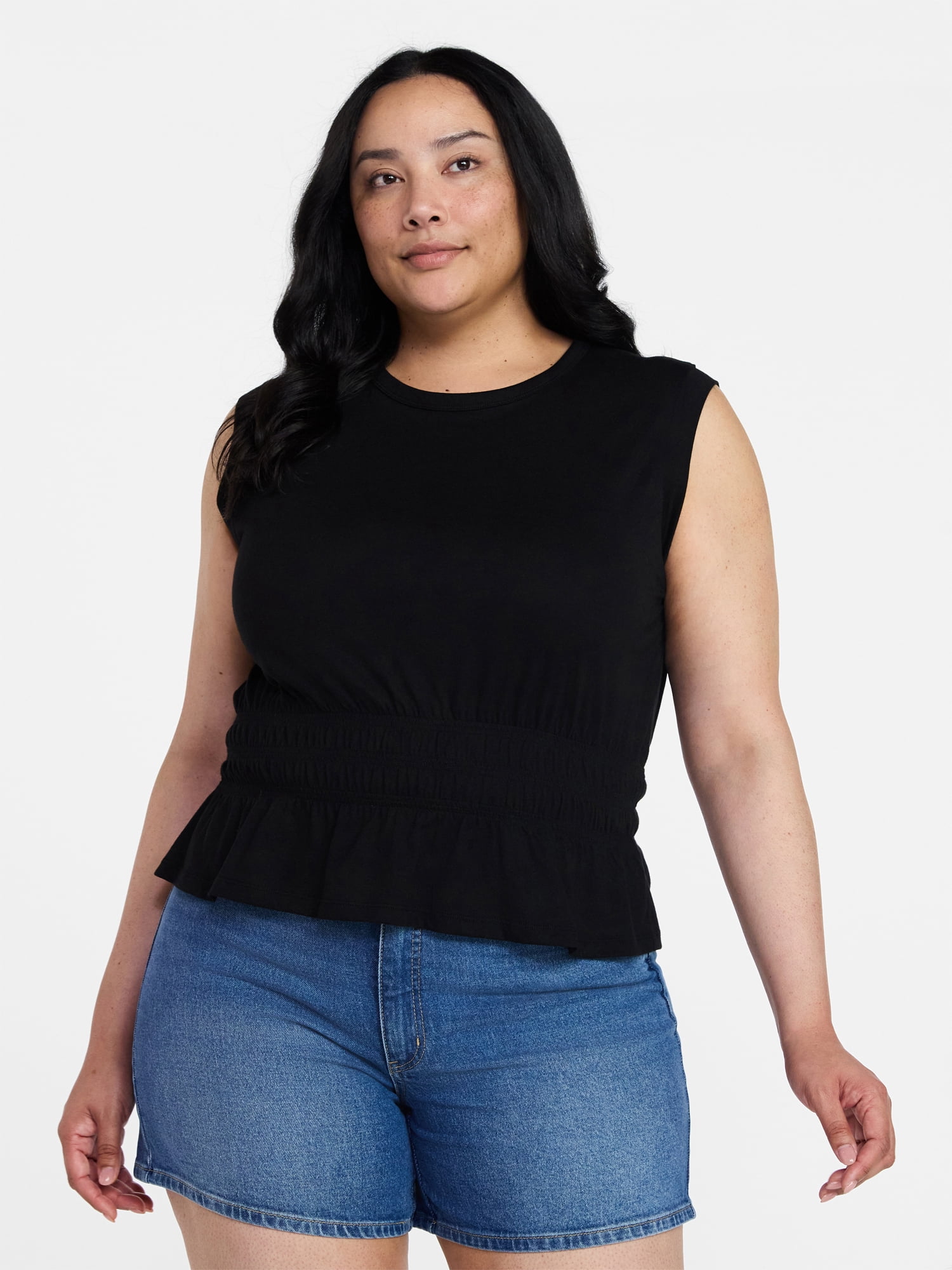 Time and Tru Women's Cotton Peplum Tank Top, Sizes XS-XXXL