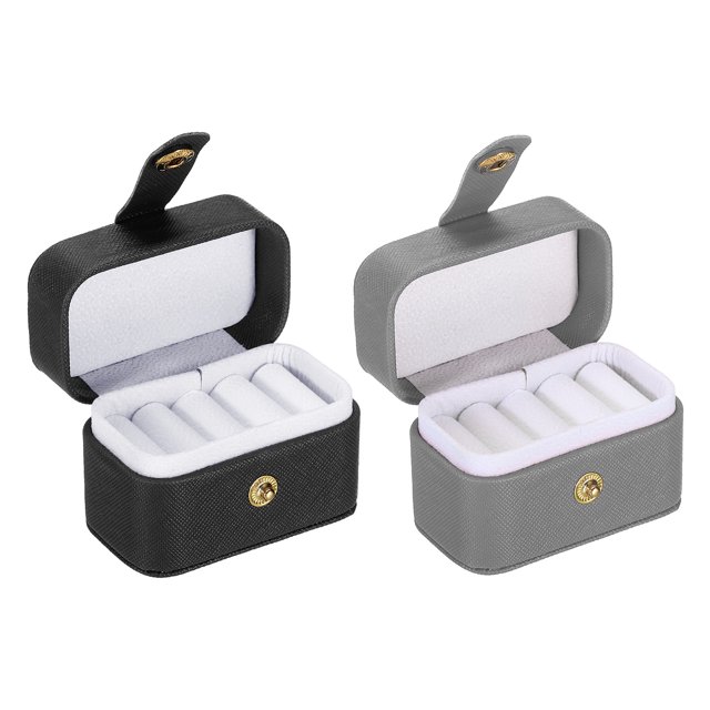 Unique Bargains Velvet Ring Box, 2 Pack 4 Slots Travel Ring Box Jewelry Holder Portable Mini Jewelry Case for Rings, Black Gray