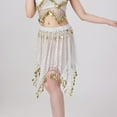 thumbnail image 6 of Womens Sheer Mesh Mini Skirts Bell Dance Handkerchief Hem Sequin See-Through Skirts Sparkly Gold Coins White, Free Size, 6 of 7