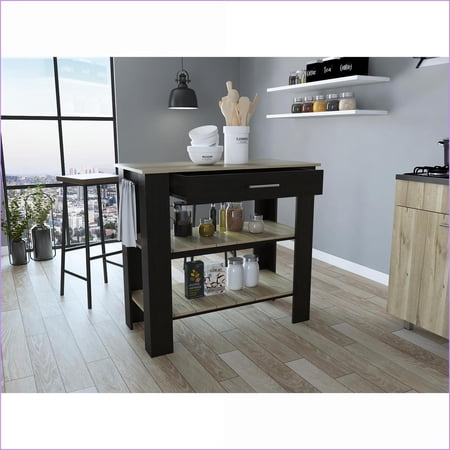 Kitchen Island Contemporary 1-Drawer 2-Shelf Wenge & Light Oak | Wenge | Particle Board