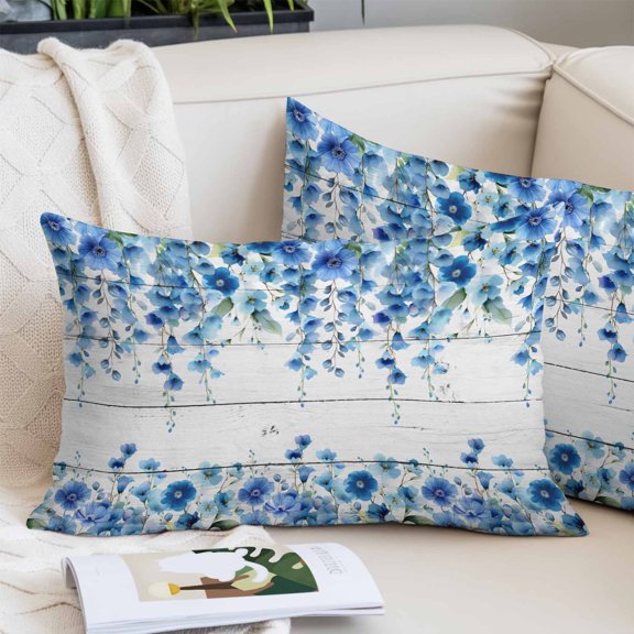 Spring Blue Floral Pillow Covers 20x30 Inch, Farmhouse Weeping Floral Leaves Wood Decorative Pillowcase with Zipper, Microfiber Pillow Protector, Breathable Pillowcases for Couch Sofa Bed