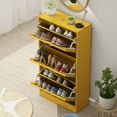 thumbnail image 3 of Shoe Storage Cabinet with 3 Flip Drawers, Slim Shoe Cabinet for Entryway, Hidden Shoe Organizer, Wooden Narrow Shoe Rack Cabinet with Removable Shelf, Louver Door, Yellow, 3 of 14