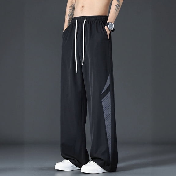 Elvqul Mens Pants Big and Tall Drawstring Joggers for Men Sports Elastic Waist Pants with Pockets Outdoor Casual Solid Pull On