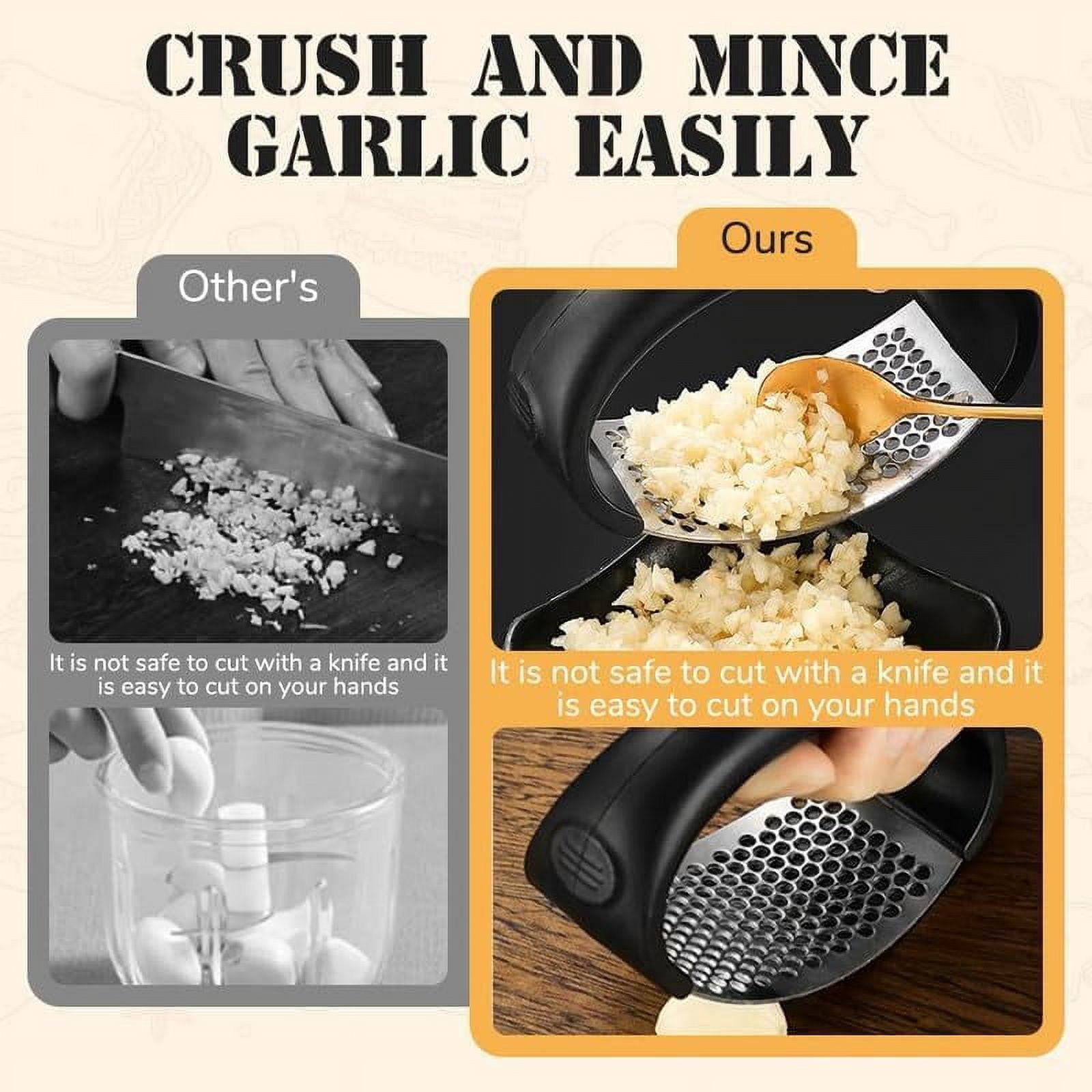 Stainless Steel Garlic Press, 2024 New Garlic Press Rocker Crusher Masher with Garlic Peeling Drum, Portable Manual Heavy Duty Garlic Mincer, Garlic