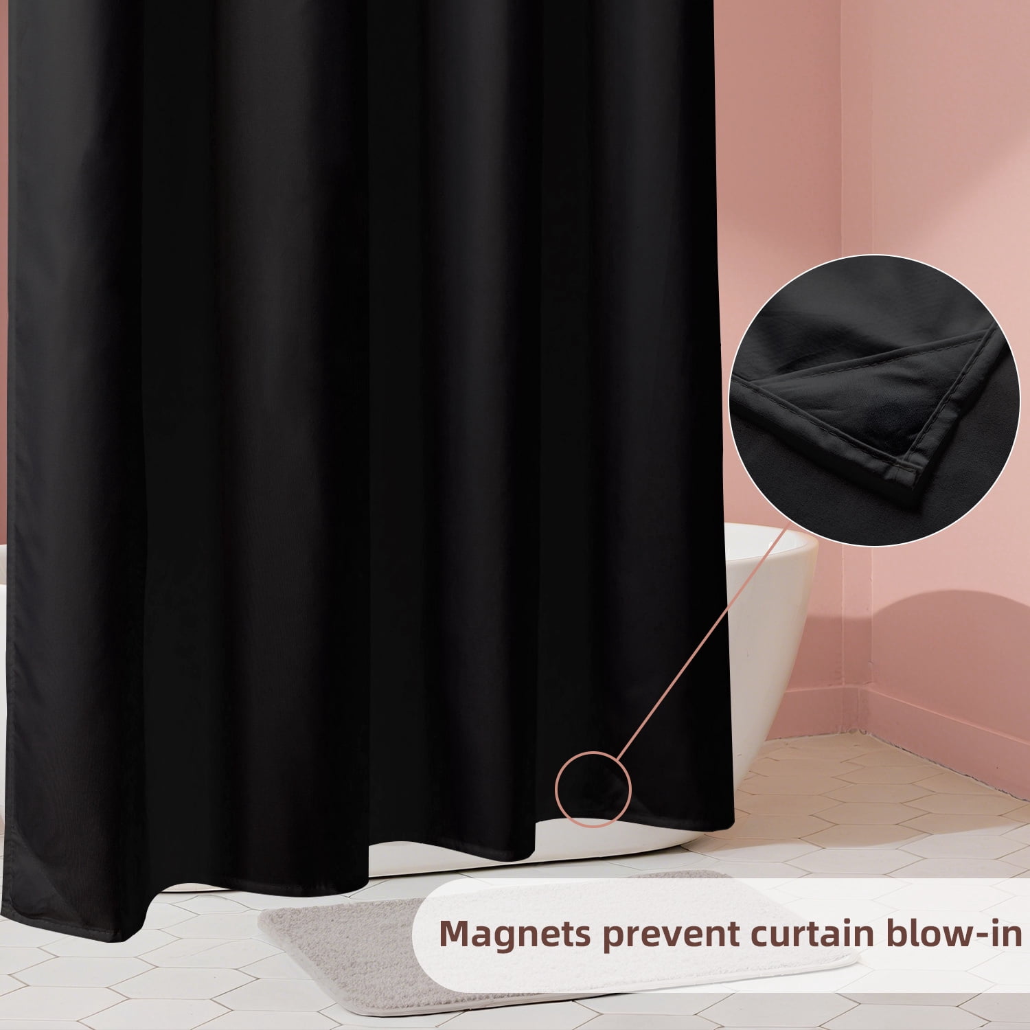 Yiannan Waterproof Fabric Shower Curtain Liner with 3 Magnets,Machine Washable，Mold Resitant,Extra Long 72x84inch