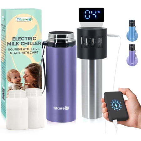 Electric Breastmilk Cooler Bottle: Unlimited Cooling Time, 2 x 150ml/5Oz Breast Milk Storage Bottles, 5V USB C-Powered Breastmilk Storage-Bottle, Portable Breast Milk Cooler-Bottle, Breastmilk-Chille