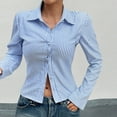 thumbnail image 2 of CHUMUD Women's Striped Button Down Crop Shirt Long Sleeve Slim Fitted Blouse Work Shirt Top, 2 of 4