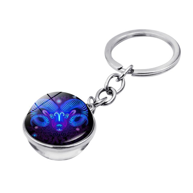 Hearth & Gear Keychain Twelve Constellations Gemstone Keychain Pendant Double Glass Pendant Key Chain Pendant
