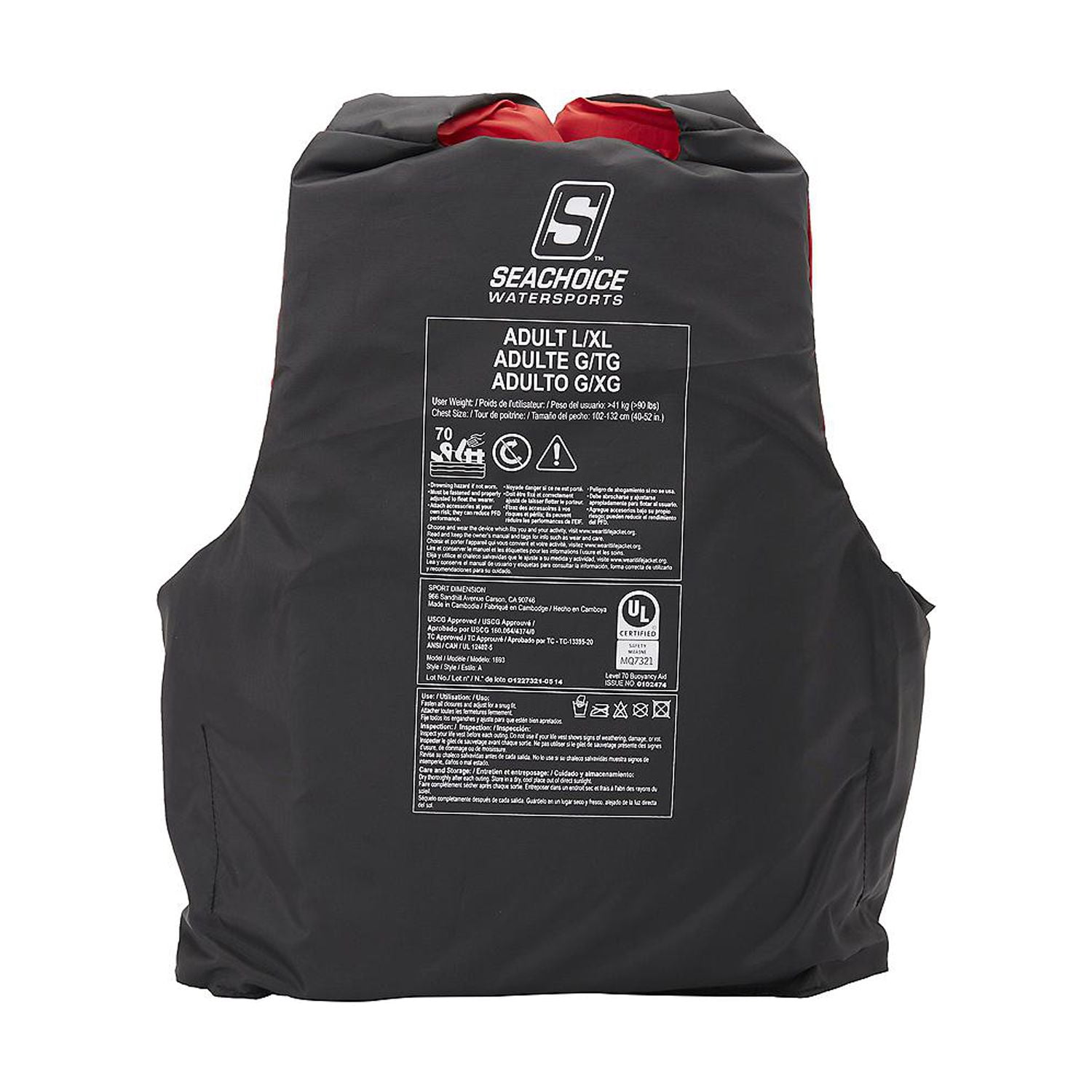 SeaChoice 85393  85393; 4-Belt Ski Vest Red L/Xl