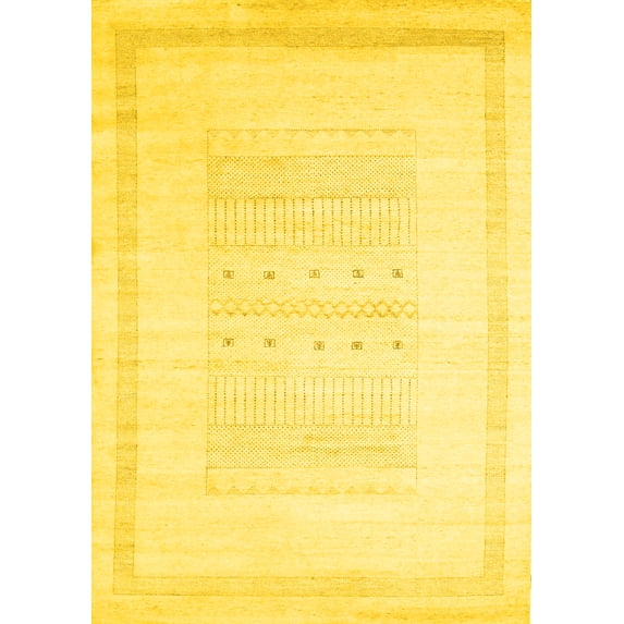 Ahgly Company Machine Washable Indoor Rectangle Solid Yellow Modern Area Rugs, 2' x 3'