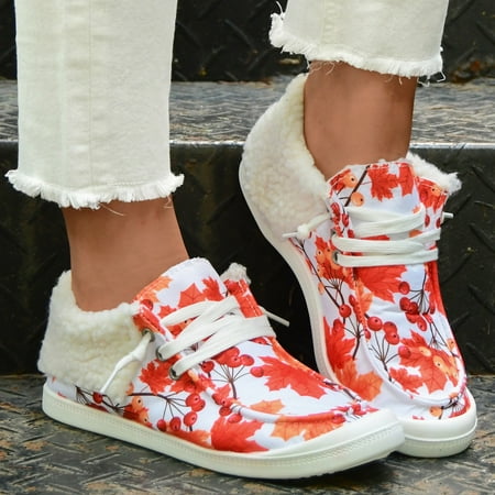 

Christmas Ladies Warm Casual Shoes Sunflower Print Printing Fashion Color Soft Sole Casual Shoes Non Slip Lazy Casual Shoes