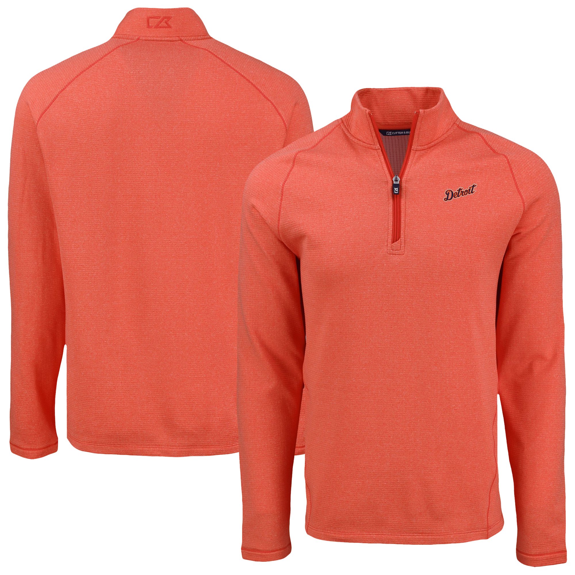 Men's Cutter & Buck Heather Orange Detroit Tigers Peshastin Eco Fleece Recycled Raglan Quarter-Zip Top