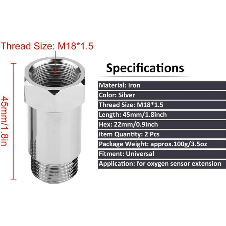 o2 oxygen sensor spacer + Sauerstoffsensor 2Pcs 45mm M18 * 1.5  Motorlicht-Eliminator-Adapter O2 prüfen  Sauerstoff-Sensor-Extender-Abstandshalter