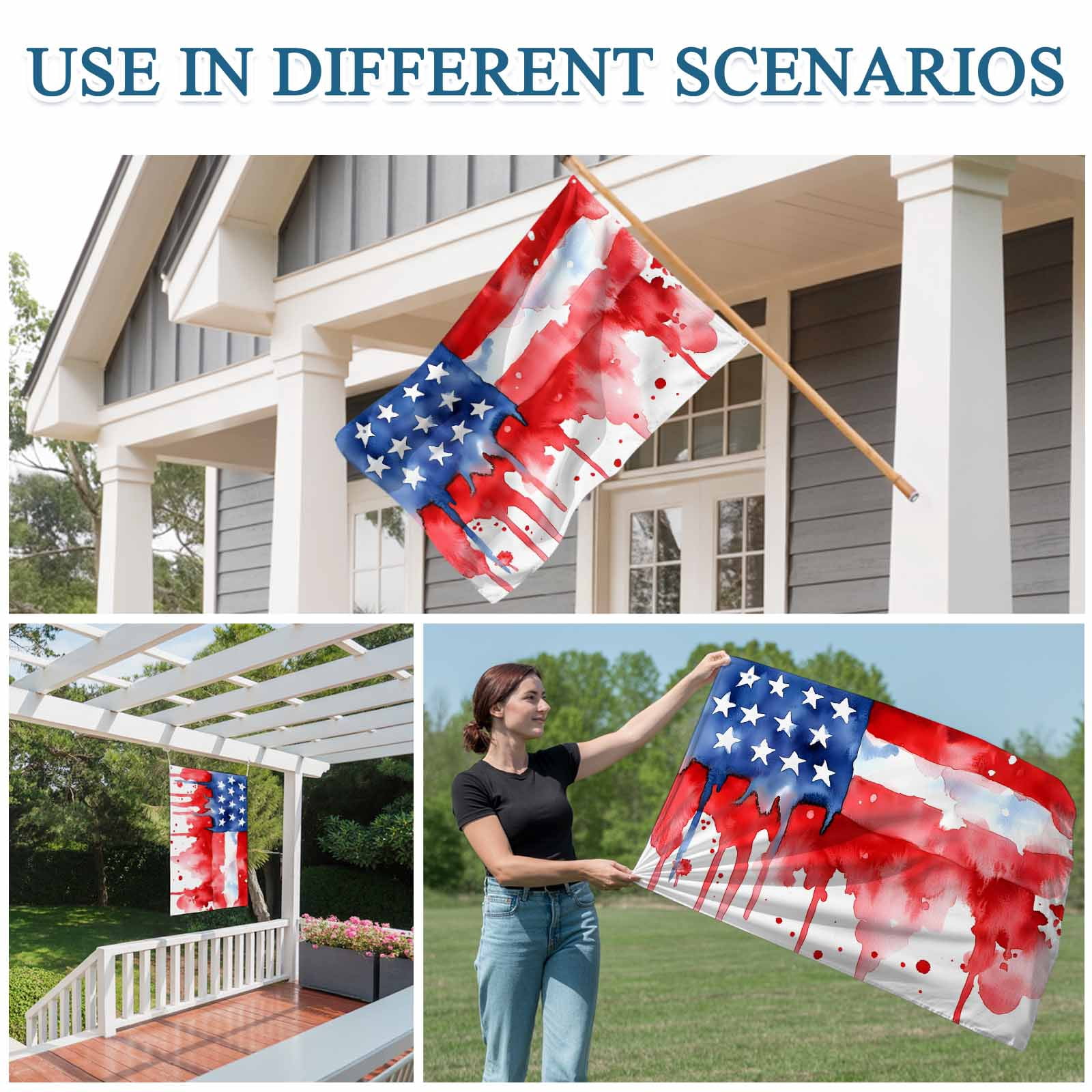 4th of July Flags for Outside 3x5 ft American Flag Outdoor Flags Double Sided Grommets House Banner Watercolor USA Flag Patio Yard Flag for Outdoor Party Porch Garden Independence Day Decor