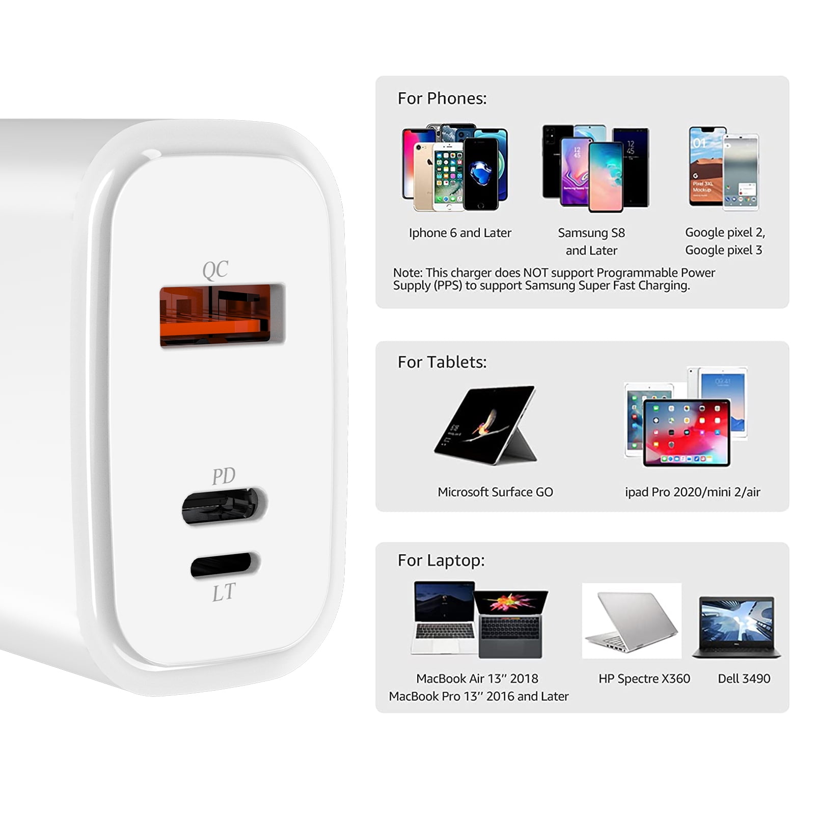 USB C Wall Charger,iPhone Fast Charger Block,30W 3-Port Fast Wall