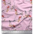 thumbnail image 1 of Soimoi Pink Cotton Duck Fabric Branch,Floral & American Robin Bird Printed Craft Fabric by The Yard 42 Inch Wide, 1 of 1