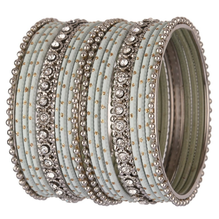 Efulgenz Indian Bangle Set Rhinestone Crystal Oxidized Bracelet Metal  Bangle Set Jewelry for Women (36 Pcs) Size-2.6, Green